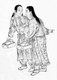 Russia / Japan: Two Sakhalin Ainu women with small baskets. Mamiya Rinzo (1780-1844), <i>Kita Ezo zusetsu</i> ('An Account of The Northern Ezo' [Ainu]), Edo (Tokyo), 1855